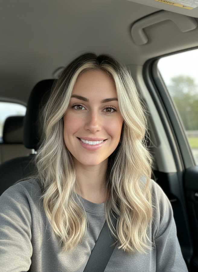 The same generated presenter, in a car